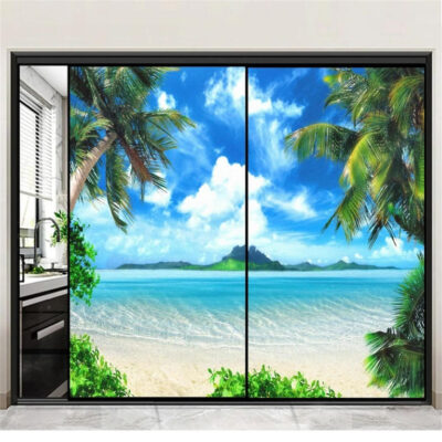 cửa nhôm kính tranh 3d phòng khách