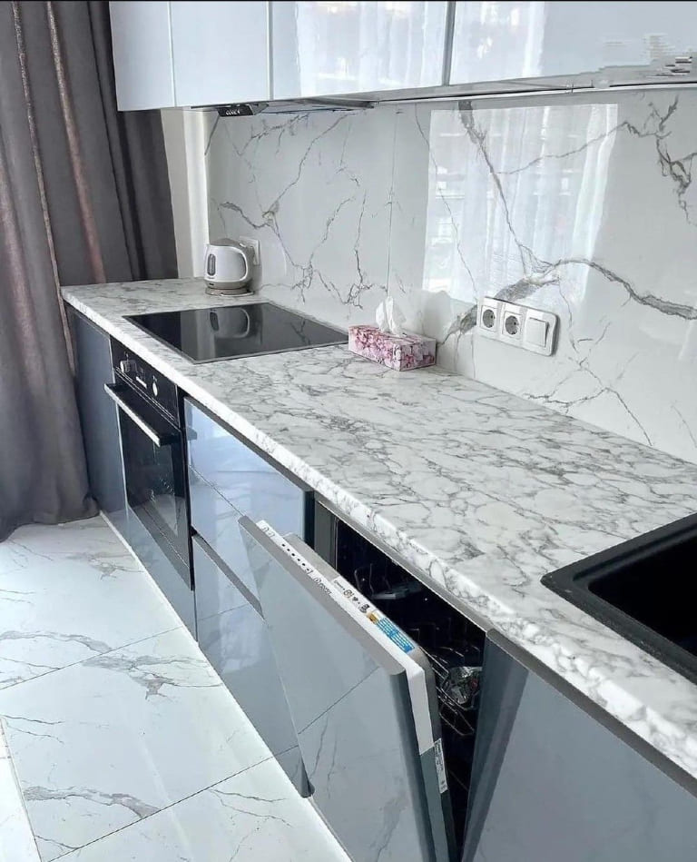 Báo giá kính bếp vân đá sang trọng đa dạng mẫu mã 9 kính bếp vân đá xám tối giản