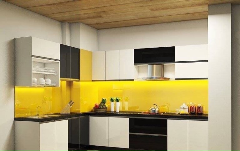 Top 9 Mẫu Kính Bếp Màu Vàng Giúp Bếp Sáng Bừng, Ấm Cúng 2 kính bếp màu vàng sang trọng