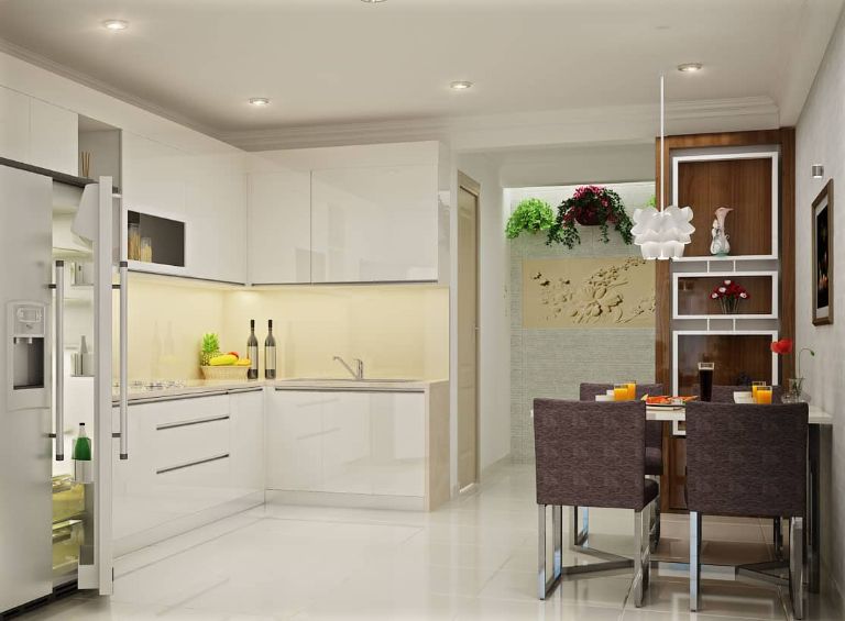 kính ốp bếp màu trắng sữa thanh lịch