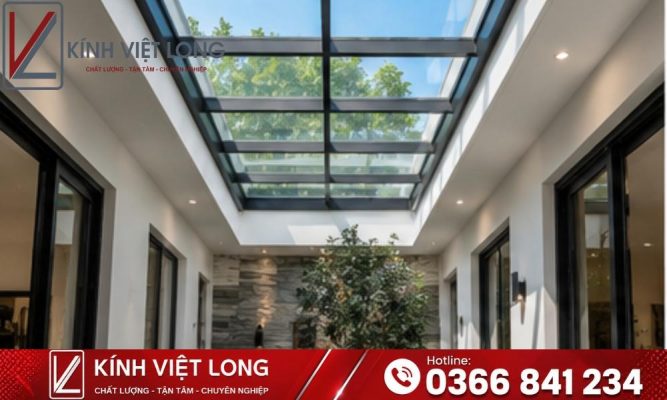 Mái Kính Cường Lực: Giải Pháp Lấy Sáng An Toàn Cho Mọi Công Trình 27 Mẫu Mái Kính Cường Lực Kết Hợp Giếng Trời